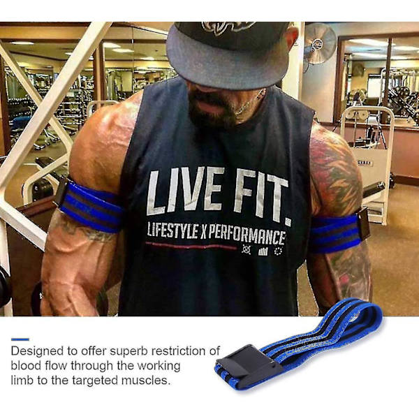 Jinxiu Occlusion træningsbånd Blodgennemstrømningsbegrænsningsbånd Bicep muskeltræningsstropper Vægtløftningsbånd Blodtryksmanchetter til arm ben (blå