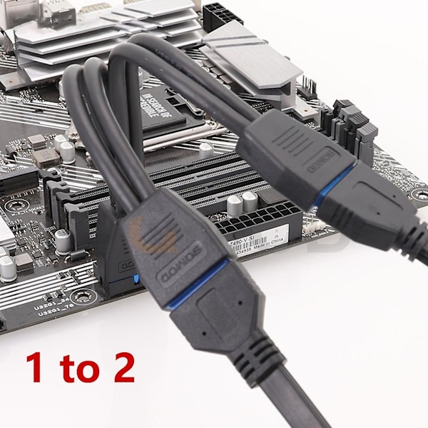 USB 3.0 Header Forlængerkabel, 19/20 Pin 1 til 2 Y Splitter Forlængeradapter