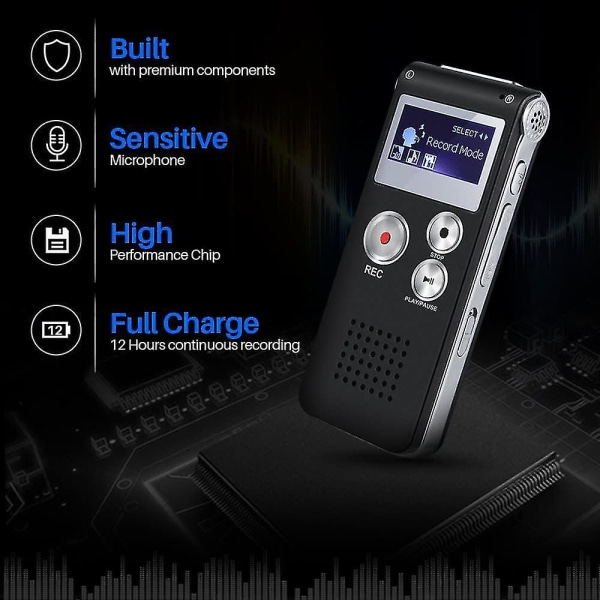 Bærbar genopladelig digital stemmeoptager, multifunktionel mp3-afspiller indbygget højttaler