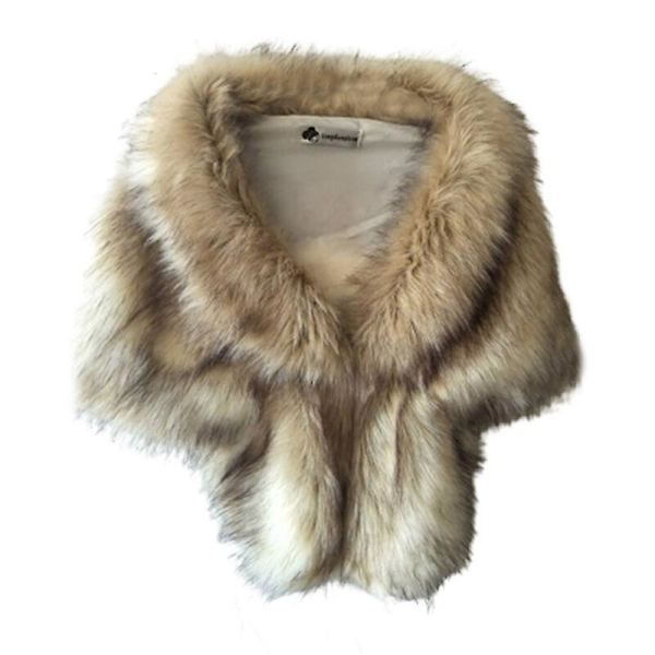 Vinter Elegant Dame Imitert Pels Kappe Brud Imitert Pels Frakk Kvinner Bryllup Sjal Aften Fest Wraps Slim Pels Skulder Kapper JB L