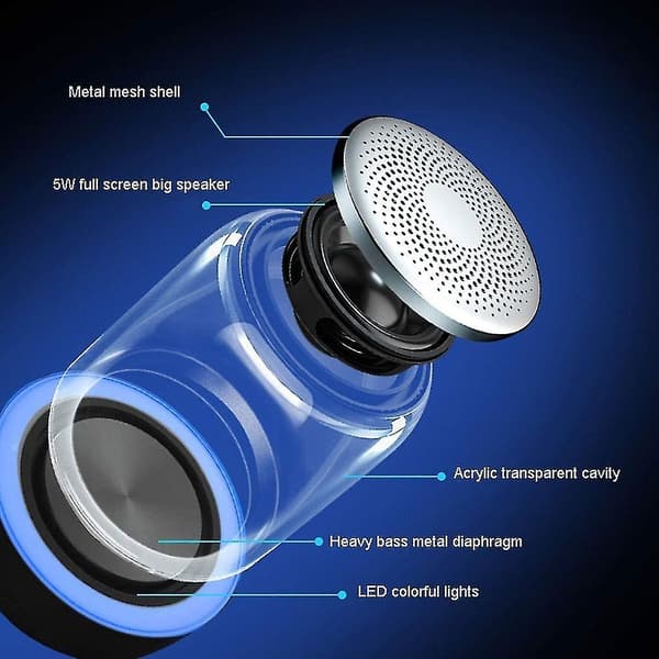 Trådløs Bluetooth-høyttaler 3d Surround, fargerik nattlys (hvit)