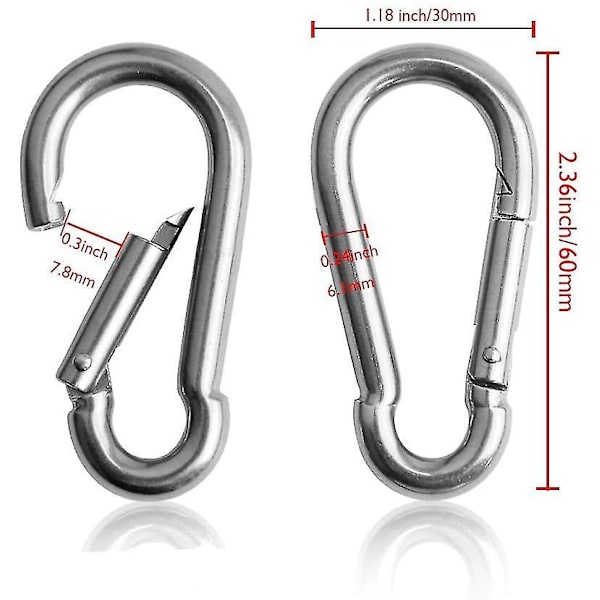 6 stk. M6 Karabinhager Inox 304 Hurtigkoblingslås Ring Hæklet Nøglering Gym Kabel Vægt Hæklet