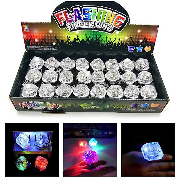 24-pakning LED-ringer med lys - blinkende LED-diamantringer - festutstyr
