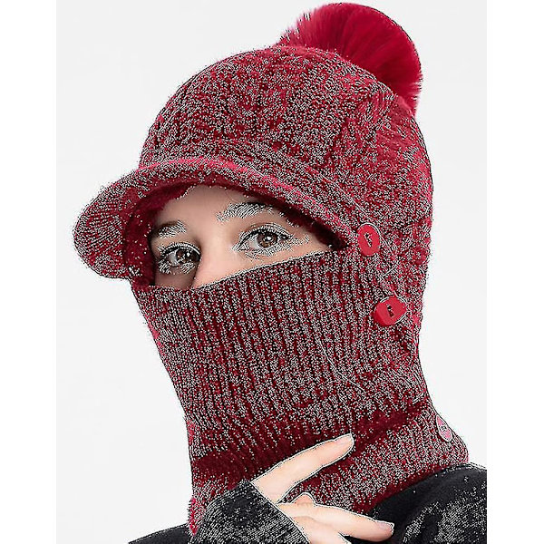 Hette, skjerf og maske i ett - Slouchy fleece-lue for kvinner, varm vinterstrikket lue