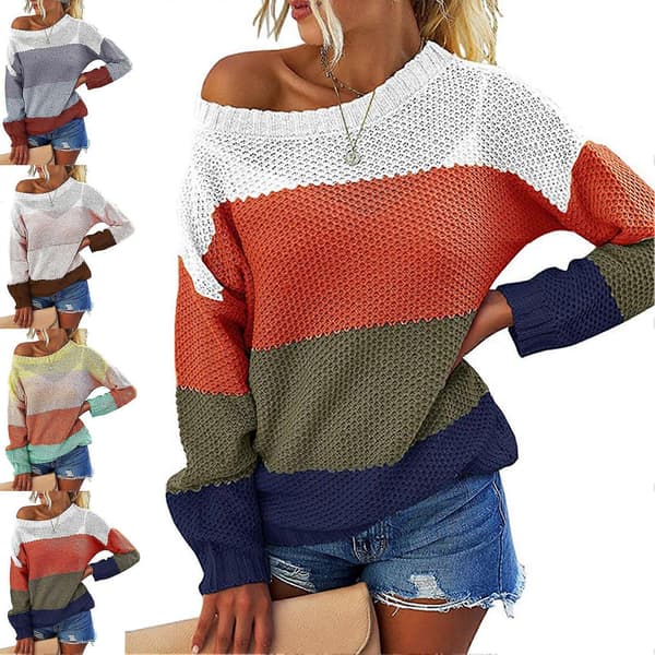 Dame Pullover Sweater Langærmet Off Shoulder Crew Neck Strik til Hjemmekontor