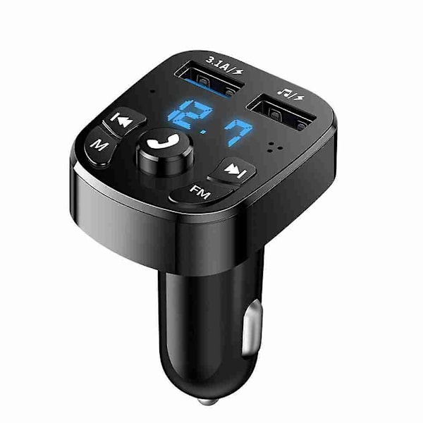 Kit for bil FM-sender med Bluetooth 5.0, hurtig billader med Qc3.0, dobbel USB-voltmeter