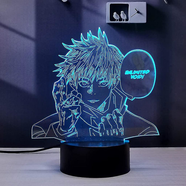 Wekity 3D Illusion Jujutsu Kaisen LED Anime Lampe 16 Farveændringer RGB Fjernbetjening Skrivebordsnatlys Til Soveværelse (Satoru Gojo)