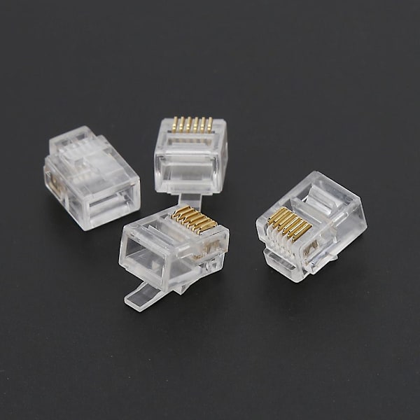 100 stk Rj12 6p6c modulære kabelhoder telefonkontakter krystallplugger