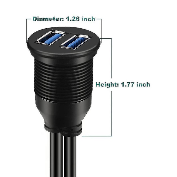 2-porttinen USB 3.0 -liitäntäkaapeli autoon, veneeseen ja moottoripyörään