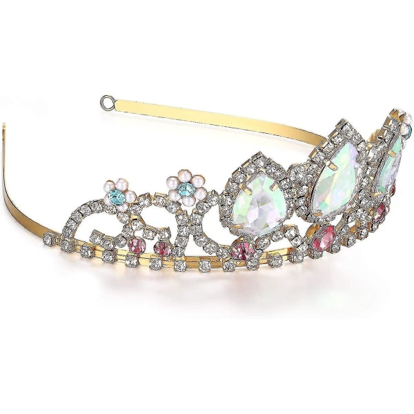 Jentebursdagsgave Rapunzel Tiara Aurora Borealis Stone Sparkle Gullkrone Halloween Prinsesse Flokete Kostymesmykker