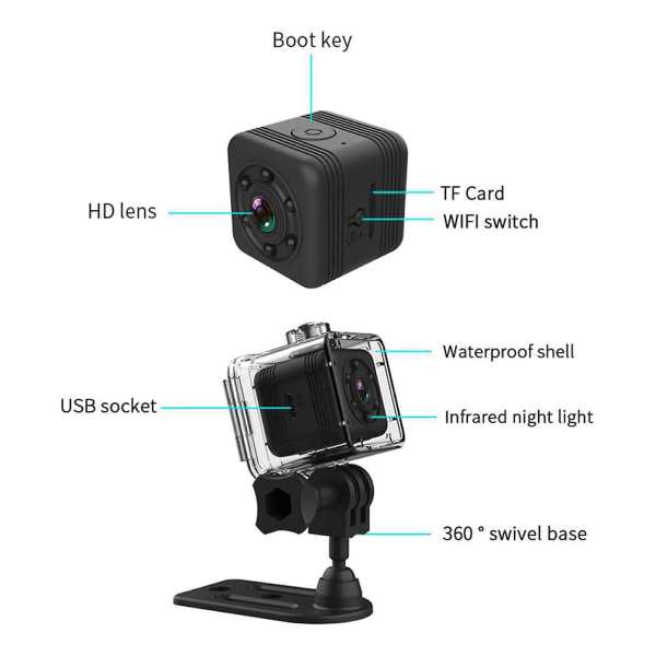 Sq29 Vanntett Mini 1080p smartkamera - Drone- eller bilbruk - Micro Cam Recorder - Bevegelsesdetektorer - Nattesyn - Lite bærbart HD-kamera
