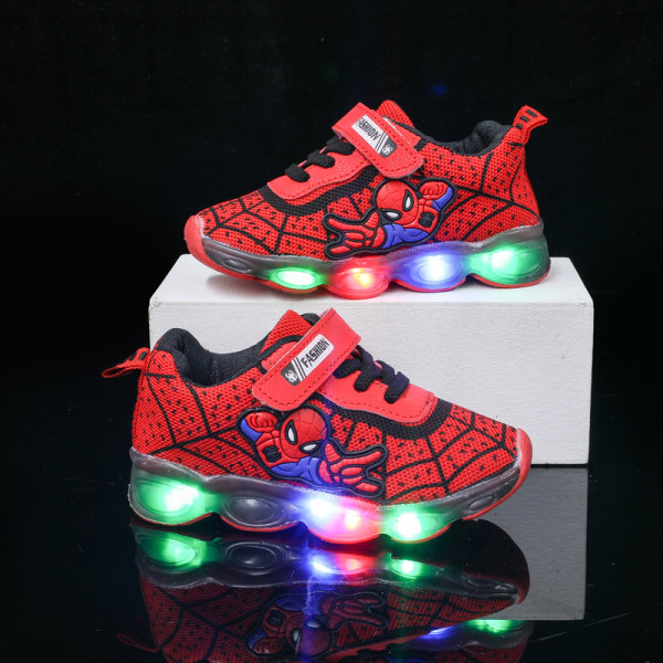 Spiderman LED Sneakers Barn Glitter Sneakers Halkfri mjuk sula red 29 yards (inner length 18cm)