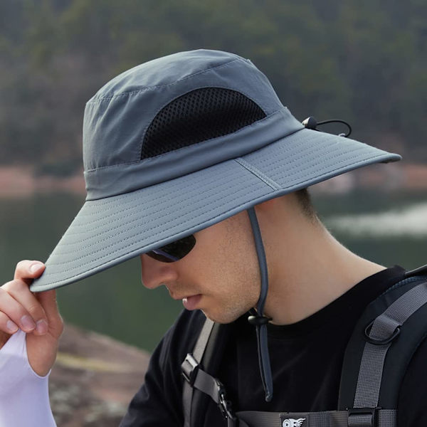 Solhatt för män och kvinnor, UPF50+ fiskehatt, solskyddshinkhattar bred brätte safarihatt Boonie hatt för vandring strand