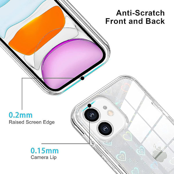 Wekity Yhteensopiva Iphone 11pro 5.8 Tuuman Kotelo + Näytönsuoja, Värikäs Gradientti Laser Rakkaus Sydän Läpinäkyvä Puhelimen Kotelo Iskunkestävä Puskuri Suojaava