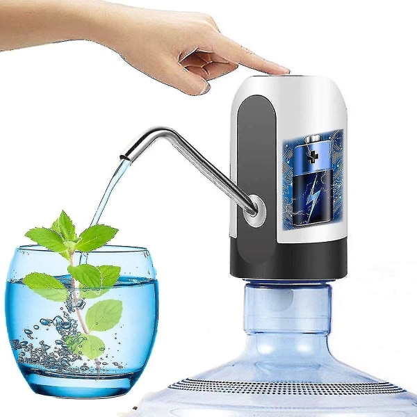 Vannflaskepumpe 5 gallon vannflaskedispenser med usb-lading Automatisk pumpe for utendørs eller kjøkken (hvit)