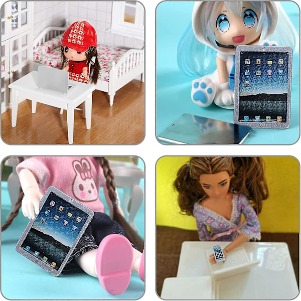 Set med 3 Mini Metallfigurer för Laptop, Surfplatta, Smartphone - för Dockhus, Miniatyrer, Datorscen, Dockhusmöbeltillbehör