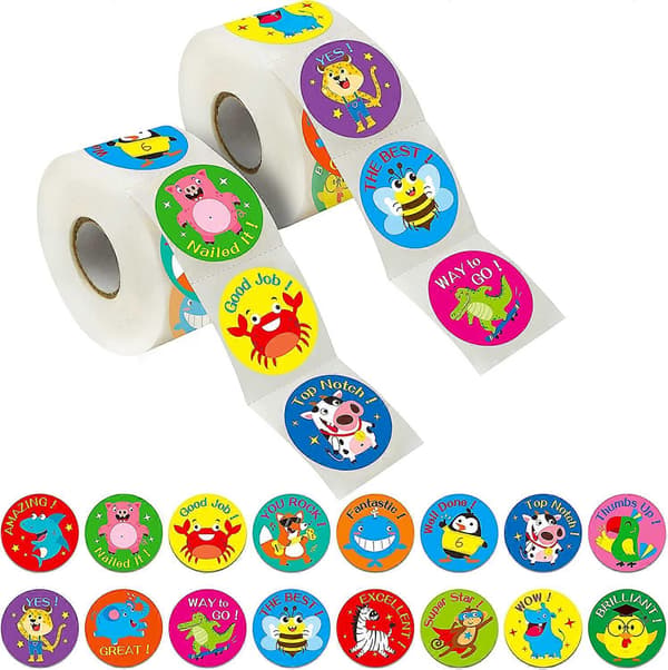 Søde runde dyre-opmuntringsstickers, 16 perforerede linjedesign (1\" diameter 2,5 cm) 2 stk.