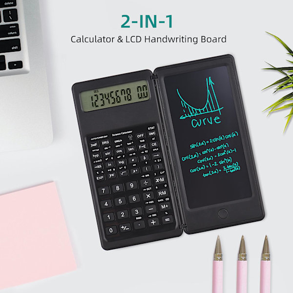 Lommeregner med LCD-skrivetablet - Lommeregnere til skrivebord - 10-cifret display med stylus, sletteknap, tyndt og foldbart design - Lommeregnere