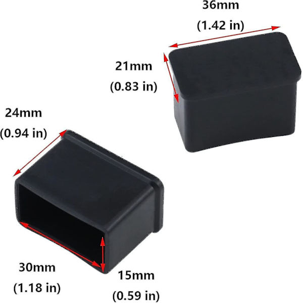 12-pack 15 x 30 mm svarta rektangulära gummifiltskydd för bord eller stolsben