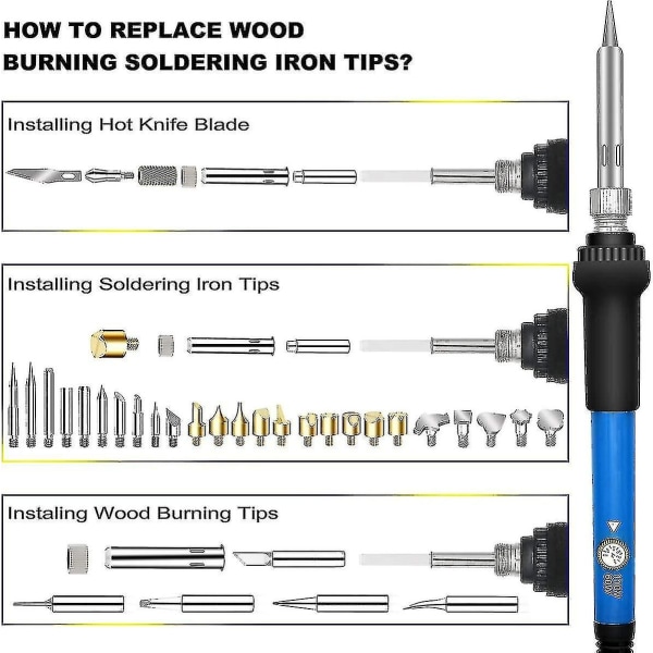Puunpolttosetti 95 osaa, juottaminen pyrografia kynä säädettävällä päälle/pois kytkimellä lämpötilan ohjaus puunpolttotyökalu yhteensopiva reliefointia/veistoa/juottamista varten