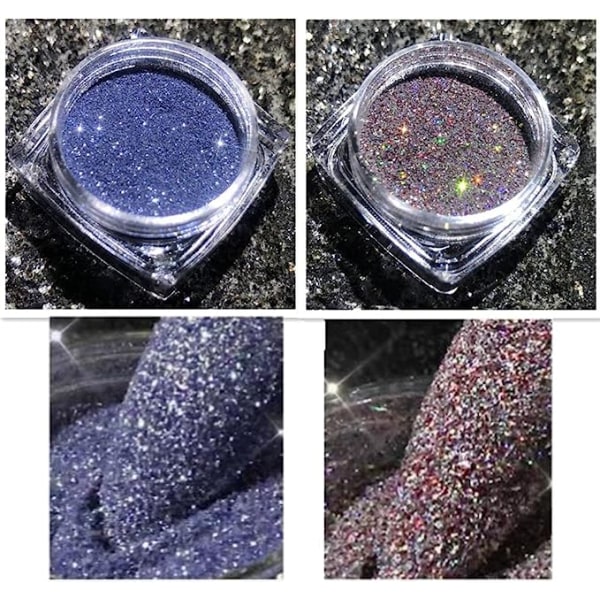 Sparkling Diamond Nail Powder, 2 æsker holografiske negle Glitter Powder Nail Art