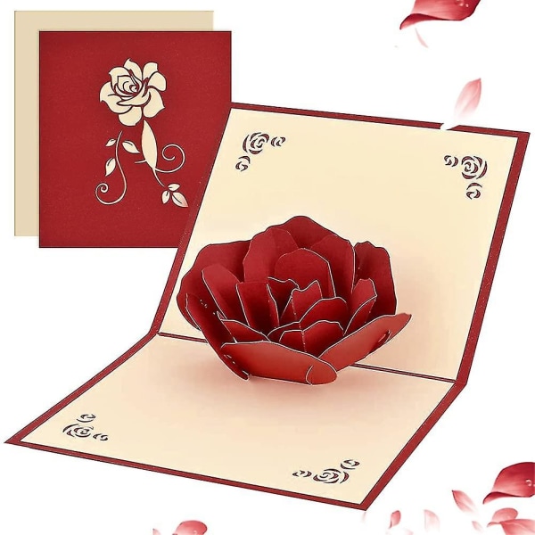 3d pop-up gratulationskort för henne honom, romantisk ros blomma alla hjärtans kort för fru make flickvän pojkvän mamma pappa present, vika gratulationskort med