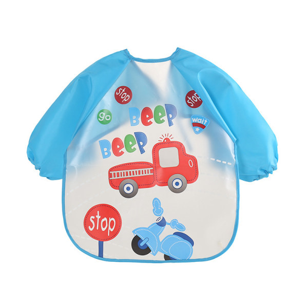 Lasten ruokalappu likaa hylkivä pitkähihainen anti-vaatetus baby söpö ruokatasku Blue car + random piece