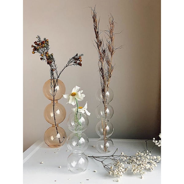Vase i flere størrelser Vase glasflasker gennemsigtige tre bolde i vind ornament White 22.5cm