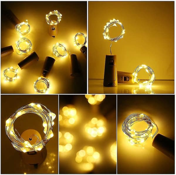 [12 Pakkaus] Led Pullo Valosarja Lämmin Valkoinen, 2m 20 Led Pullo Valot Kupari