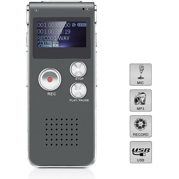 Bärbar uppladdningsbar digital röstinspelare, multi mp3-spelare inbyggd högtalare