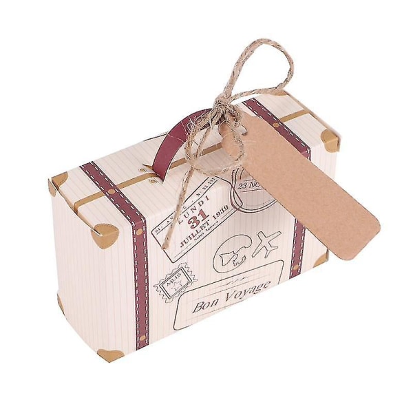 50st Mini resväska Favor Box Party Favor Box, Vintage Kraftpapper med Taggar och rep för bröllop/t