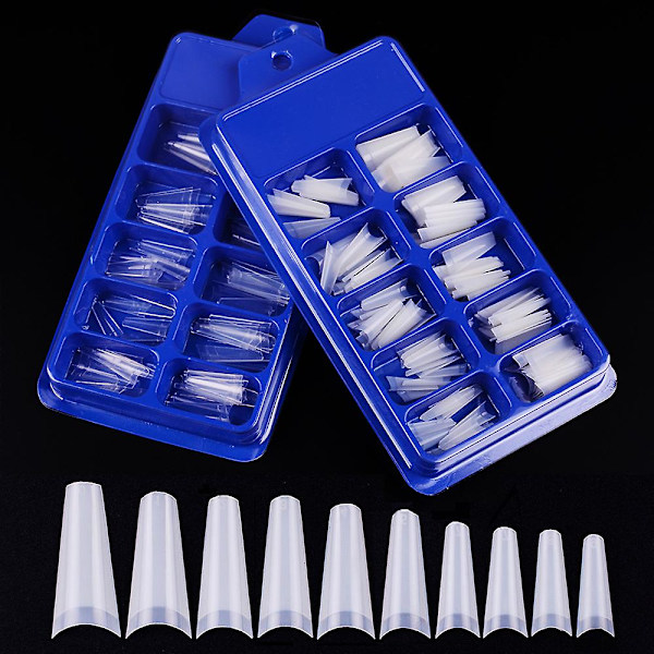 100 stk/boks Falske negler Cowboy stil Flat Tip Ballerina Manikyr Diy Salon Kunstige negler (transparent)