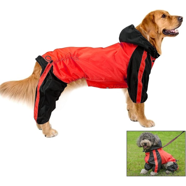 Regnfrakke til hunde, regnfrakke, vandtæt hunderegnjakke, sikkerhedsvest til hunde, regndækken til store, mellemstore, små hvalpe, XXL, rød