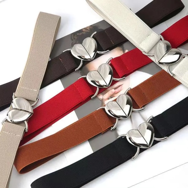 Elastisk strekkbelte Jente Uniform Belte med Hjertespenne for Jeans Bukser Kjole, red