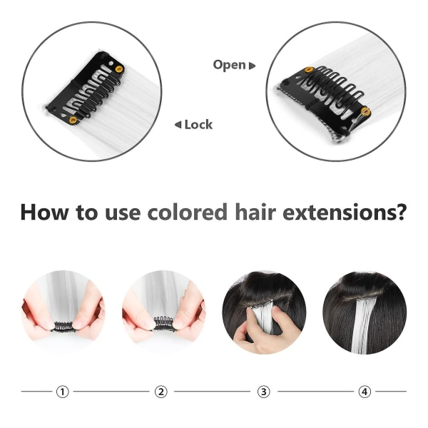 22 tommers farget hårforlengelse, multi-farger festhøydepunkter klips i syntetisk hårforlengelse (10 stk hvit)