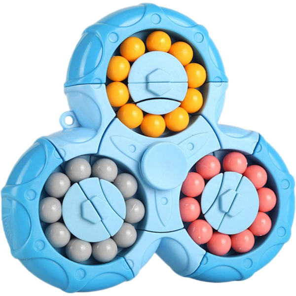 Seks-sidet roterende finger Rubik's Cube - Seks-sidet afstressende finger roterende legetøj - Puslespil afstressende puslespil spil sanse legetøj (Blå) blue