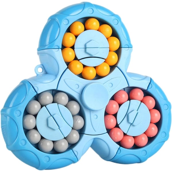 Sekssidig roterende finger Rubiks kube-Sekssidig dekompresjon Fingerroterende leke-puslespill Dekompresjonsspill Sensoriske leker (blå)