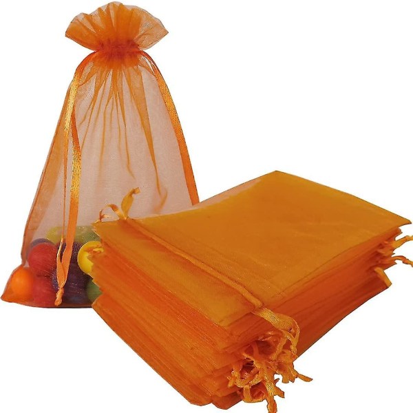 Pakke med 100 Organza Gaveposer 5x7 Tommer Orange Snøre til Baby