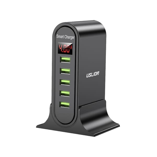 5 Port Usb-oplader LED-display Multi Usb 5v 4a Hurtigopladningsstation Universal
