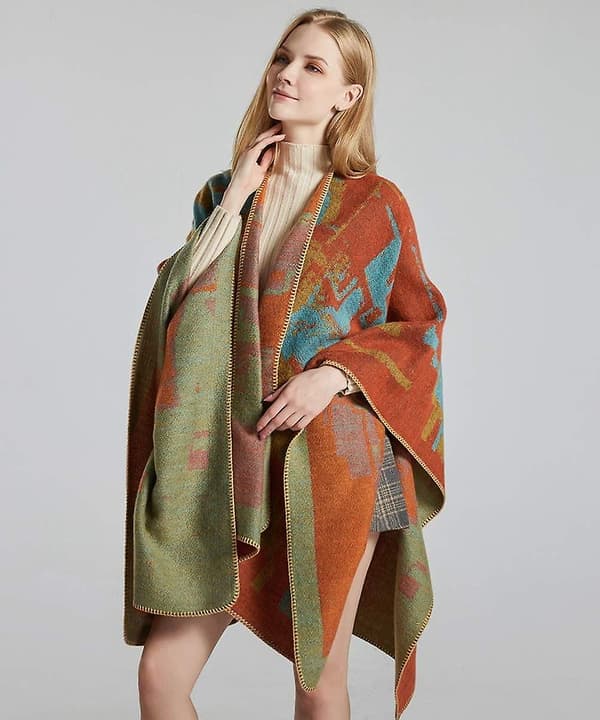 Vintergensere Sjal Kvinner Åpen Front Poncho Kappe Wraps