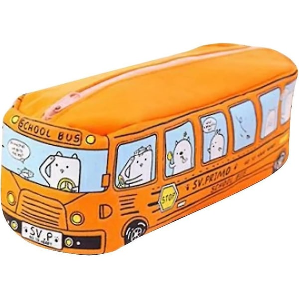 Canvas School Bus Pencil Case For Boys Girls School Students Toddlers Pen Boxes Bag Storage Zipper(orange)