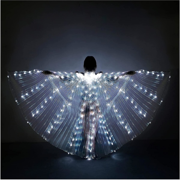 Wabjtam Led Lights Belly Dance Isis Wings - Bellydance Glow Angel Wings With Telescopic Sticks Fleksible stenger for voksne Hvit