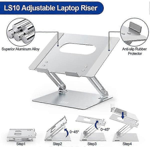 Laptop Stativ Ergonomisk Aluminium Computer Elevator Multi-vinkel Laptop Riser Med Varmeventil Justerbar Holder