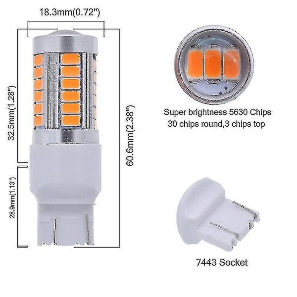 7443, T20 Led-pærer Amber Yellow 900 Lumens Super Bright Tur