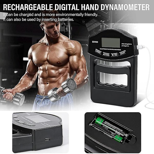 Greppstyrketestare, 180 kg Digital Handdynamometer Greppstyrkemätare USB LCD-skärm Hand