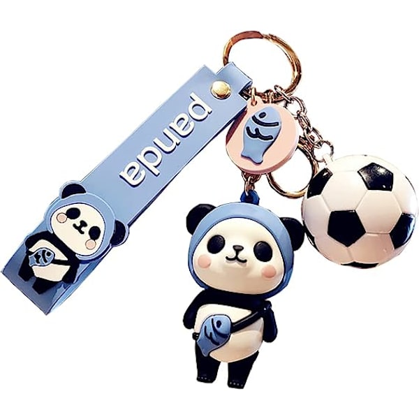 HSYHERE Lady Girl Cute PVC Panda avaimenperä Luova Uusi Vuosi Lahja Eläinriipus Blue Panda + Football