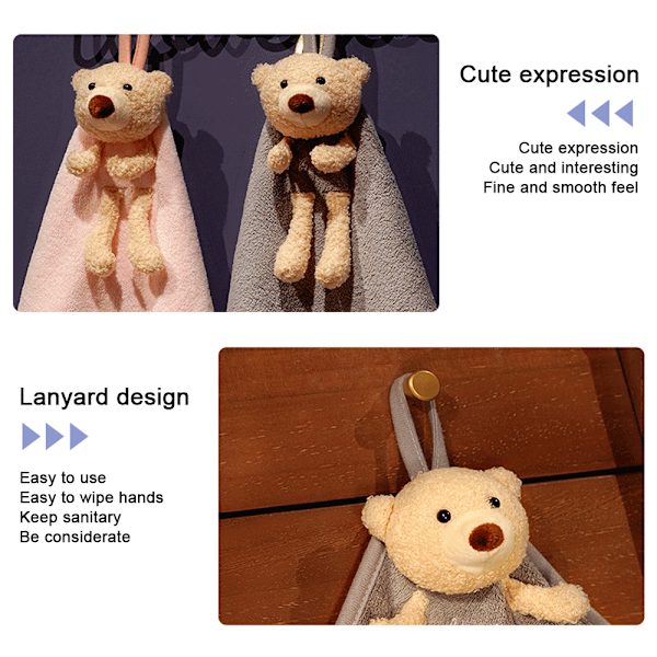 Pyyhe Korallifleece Ripustuspyyhe Kylpyhuoneen Ripustuspyyhe Grey Bear hand towel