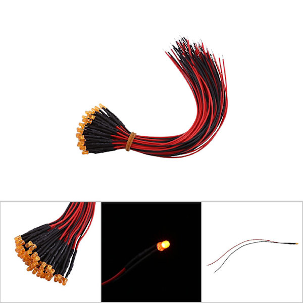 50 st förtrådade DC12V diffusa lysdioder i flera färger 3 mm orange (#2)
