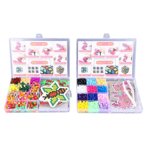 Kids Fuse Beads Kit 5 mm 24 färger DIY Handgjorda smältpärlor Set med 4 mallar 4 strykpapperspincett