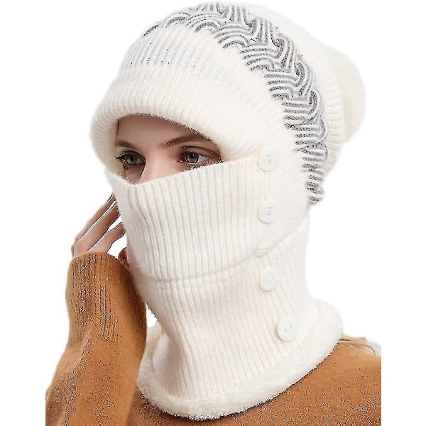 Naisten yksiosainen Loose Wool Beanie Huivinaamio Lämmin talvinen neulottu hattu